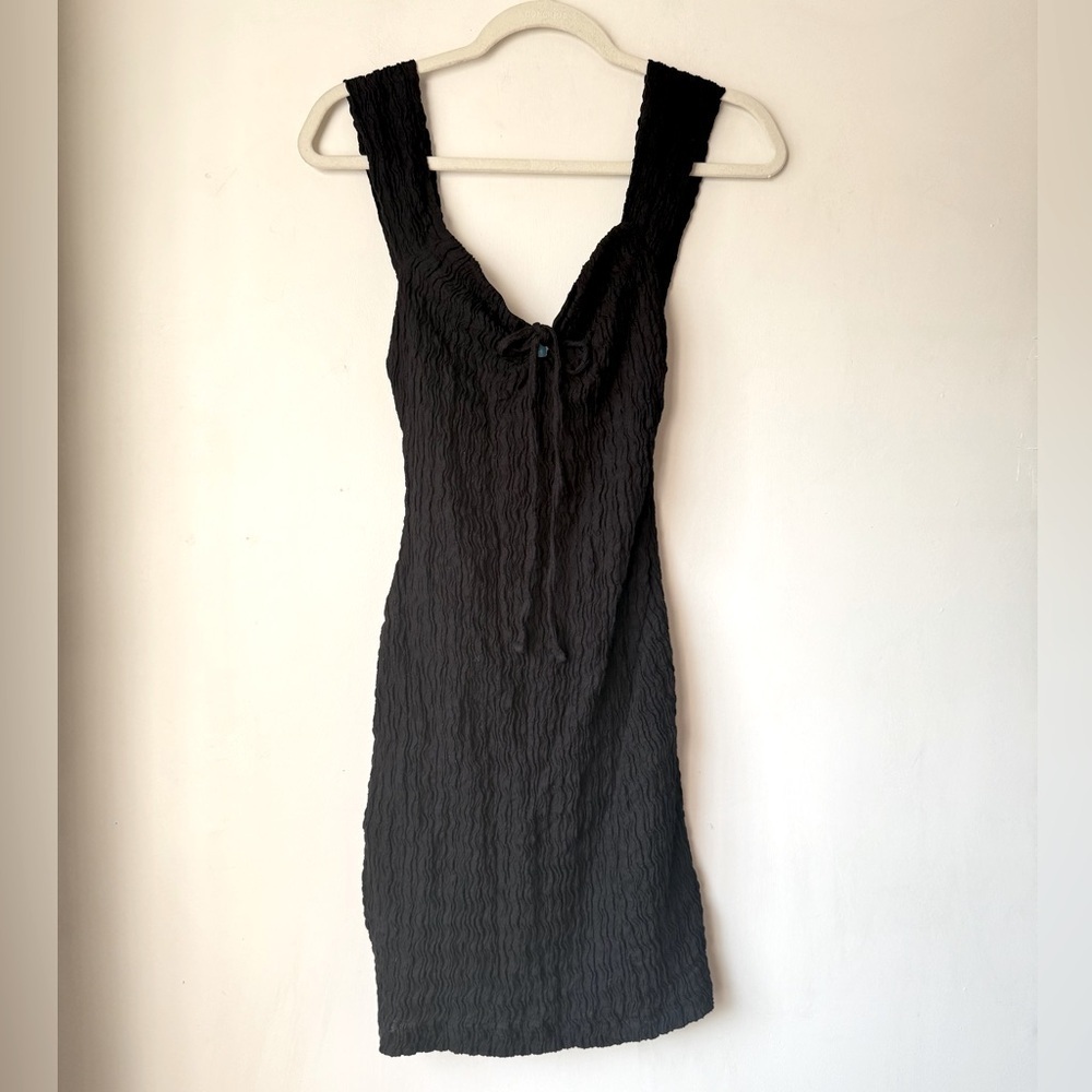 Free People Beach Black Textured Tie Front Mini Dress XS NWT